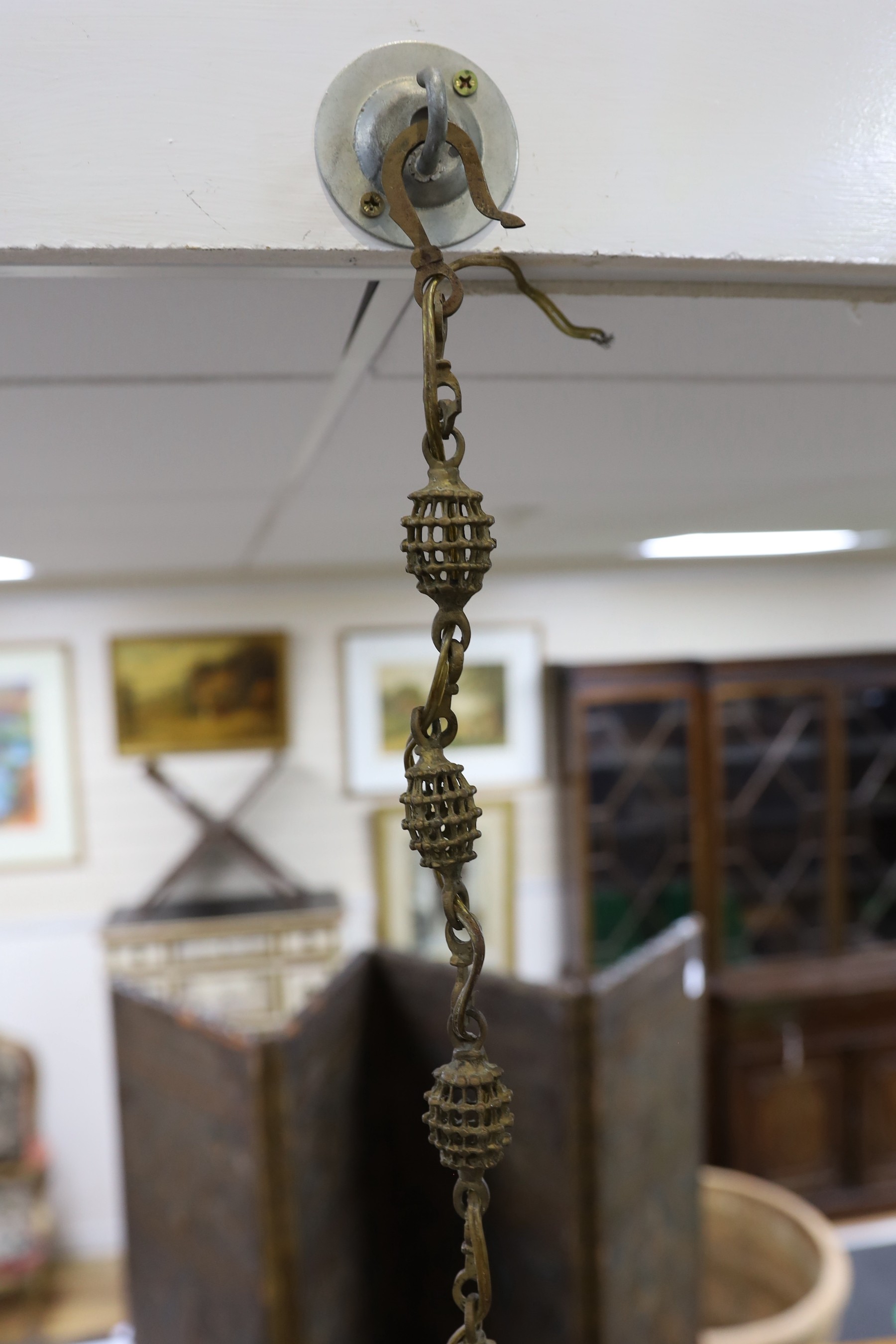 An Islamic brass and agate mounted hanging lantern